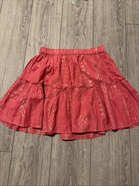 Elan Coral/Gold Mini Ruffle Cotton Skirt—sz M